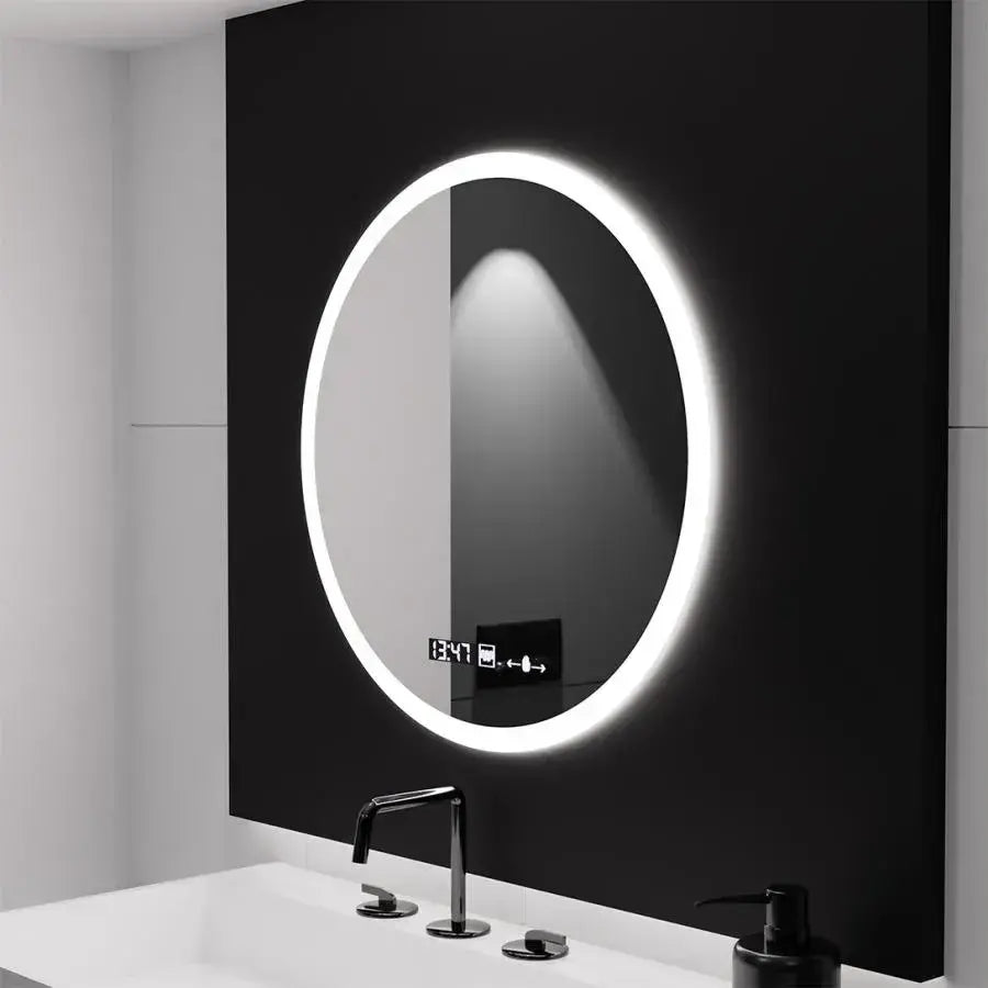 Oglinda LED Rotunda, 70cm, Elysee MotionGlow Marcello, Sistem Dezaburire, Ceas & Termometru, Dimabila