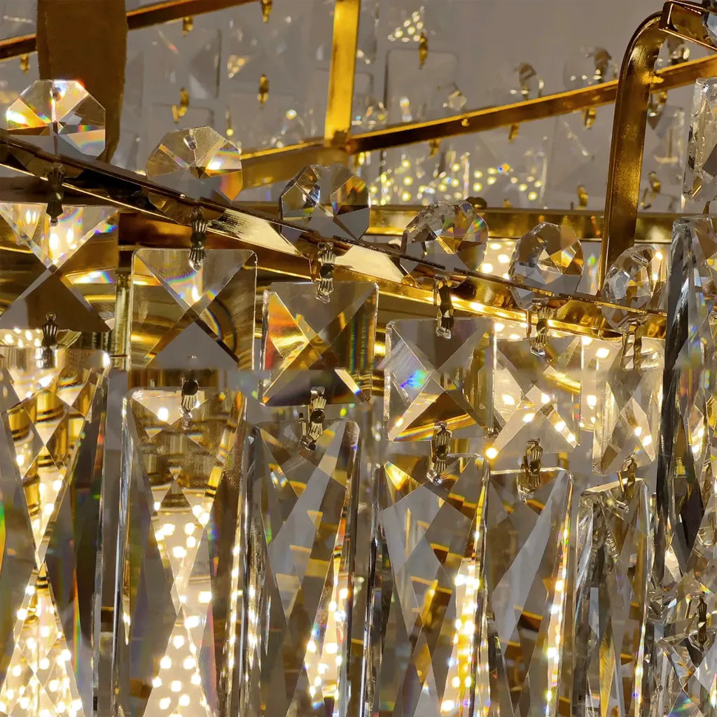 Candelabru Cristal TOPKAPI Petito 3xE27, Diametru 30cm, Auriu Lucios, Inaltime Reglabila – culoare aurie, 30 cm – RegalS