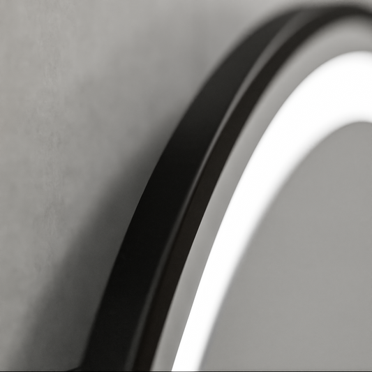 Oglinda LED Rotunda, 70cm, Celeste Majeste Noir MotionGlow Marcello, Sistem Dezaburire, Ceas & Termometru, Dimabila – og