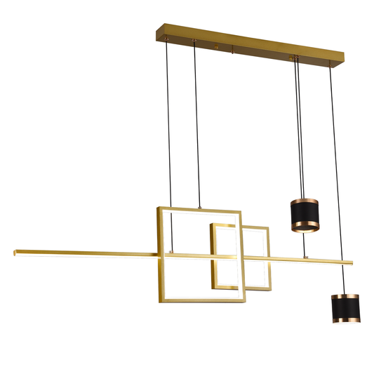 Lustra LED suspendata cu telecomanda DENISSE 64W, lumina Rece/Calda/Neutra, Dimabila, Auriu, Inaltime Reglabila