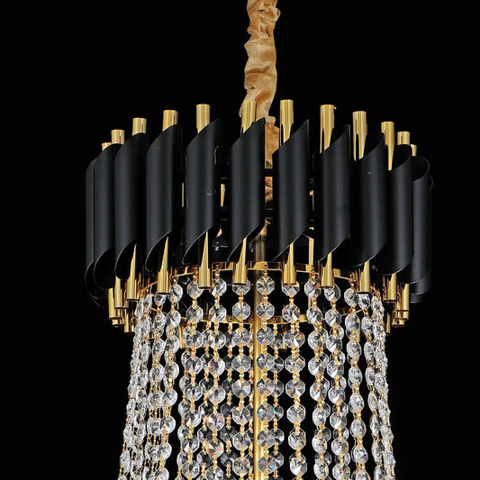 Candelabru Cristal VERSAILLES Grande Supremo 14xE14, Diametru 60cm x Inaltime 90cm, Auriu Lucios si Negru, Inaltime Reglabila