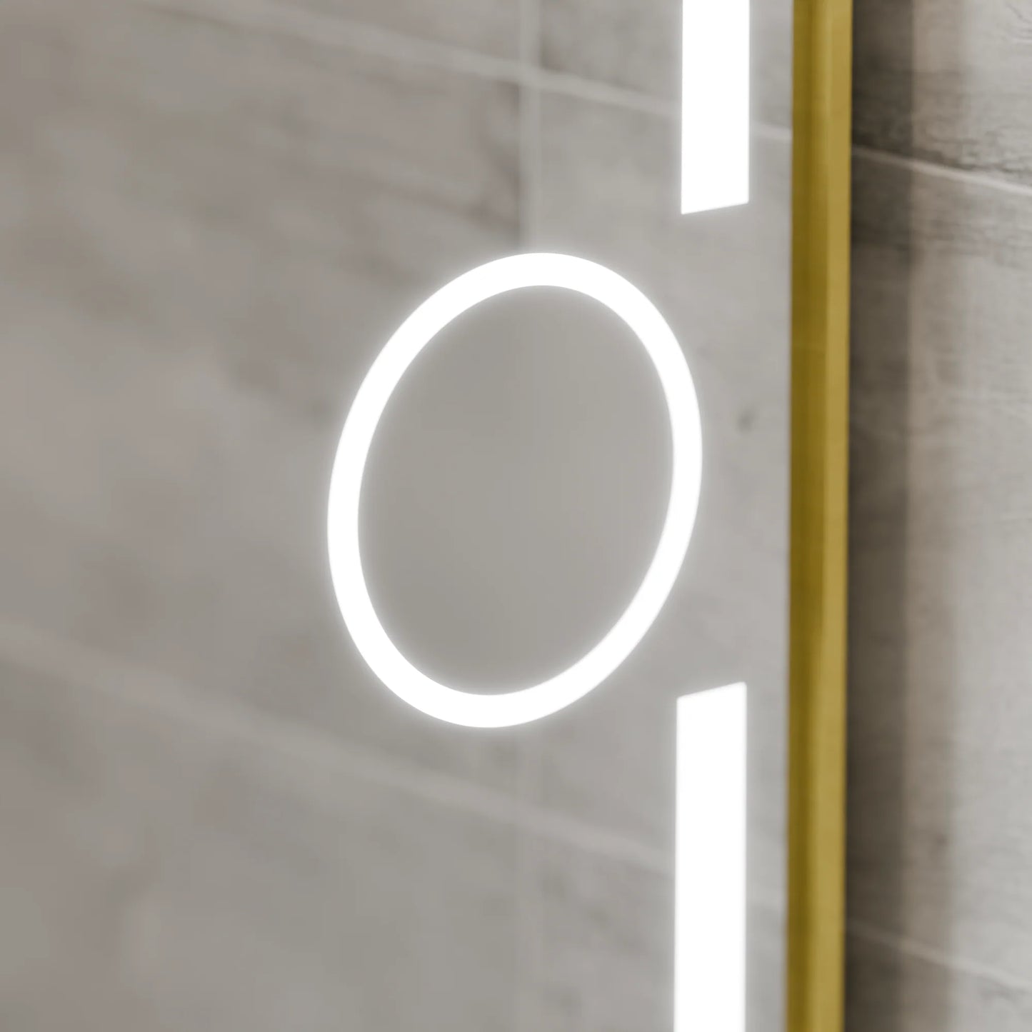 Oglinda LED Rectangulara, 110x65cm, Eclat MotionGlow Marcello, Sistem Dezaburire, Ceas & Termometru, Lupa Cosmetica, Dimabila, Rama Auriu Brushed