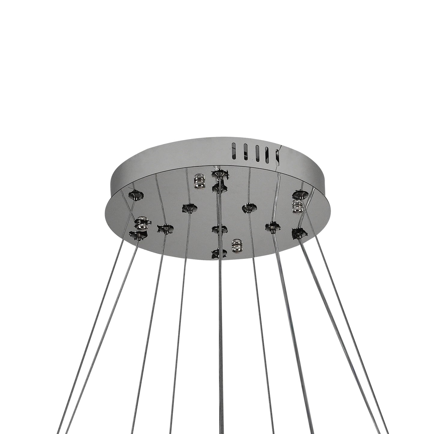 Lustra LED suspendata cu telecomanda si cristal LLC131/3CH 61W, 3 Cercuri, lumina Rece/Calda/Neutra, Dimabila, Crom Lucios, Inaltime Reglabila