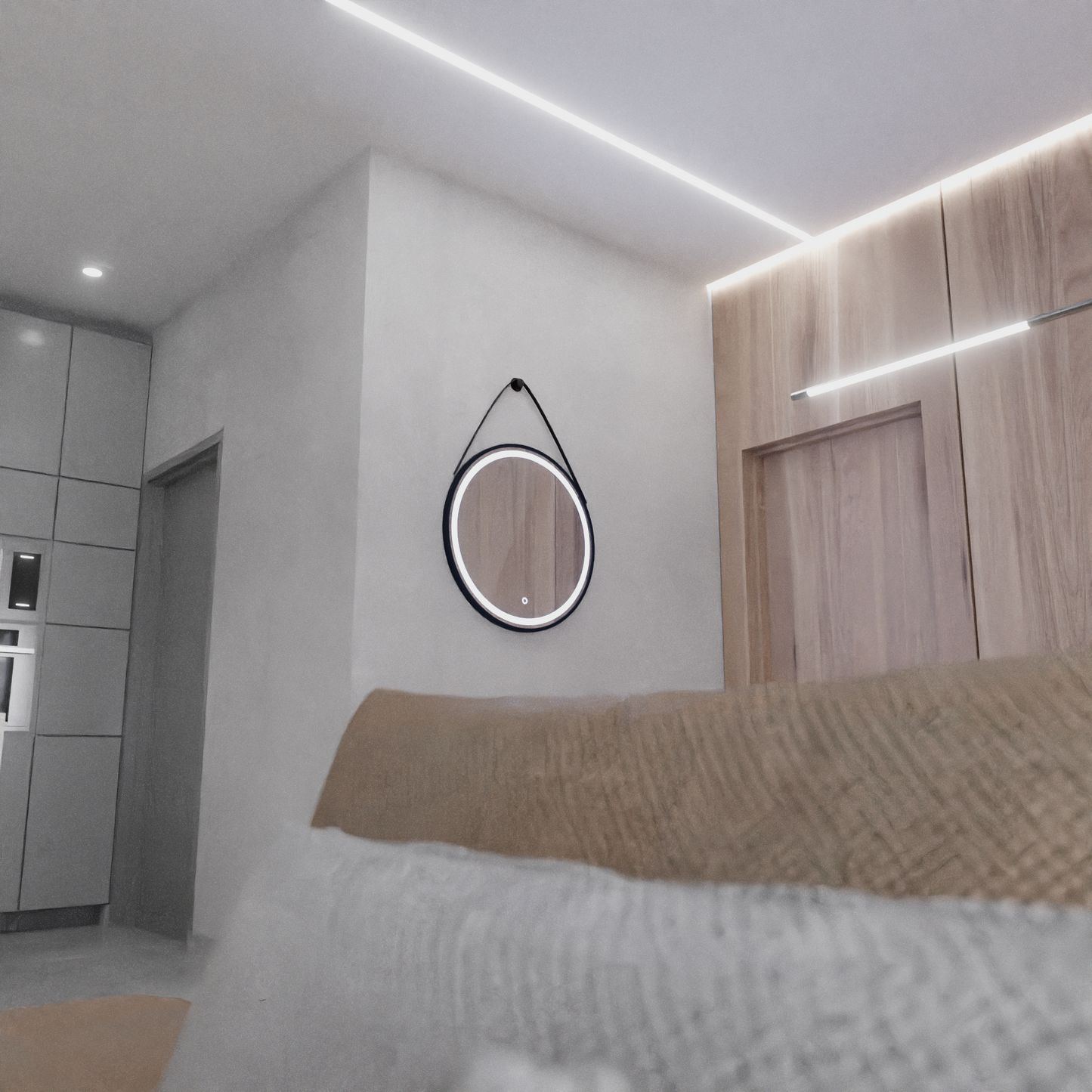 Oglinda LED Rotunda 60cm Rama Neagra, Suspendata Basic Touch