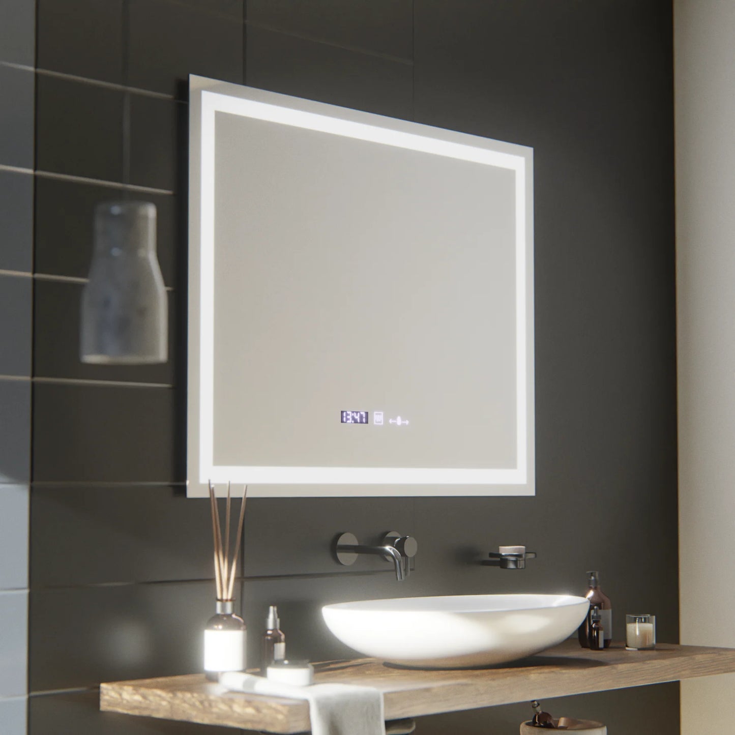 Oglinda LED Rectangulara 100x75cm Verite MotionGlow Marcello, Sistem Dezaburire, Termometru si Ceas, Dimabila