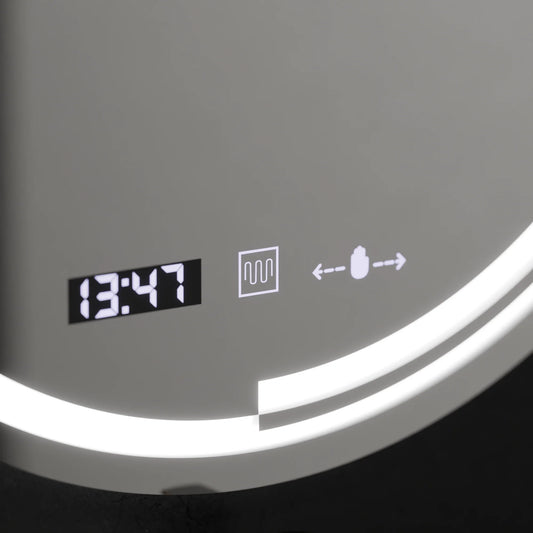 Oglinda LED Senzor MotionGlow Consuel Sistem Dezaburire Termometru si Ceas Rotunda Diametru 60 cm Lumina Rece/Calda/Neutra Dimabila Colectia Marcello Funghi