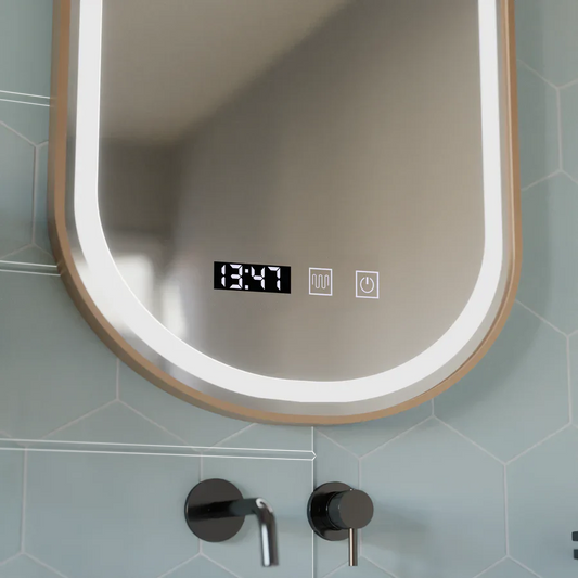 Oglinda LED Ovala, 50x80cm, Roven Senzor MotionGlow Marcello, Sistem Dezaburire, Ceas & Termometru, Dimabila