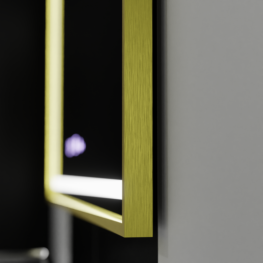 Oglinda LED Rectangulara, 100x65cm, Verite Royale Gold Motion Glow Marcello, Sistem Dezaburire, Ceas & Termometru, Dimabila