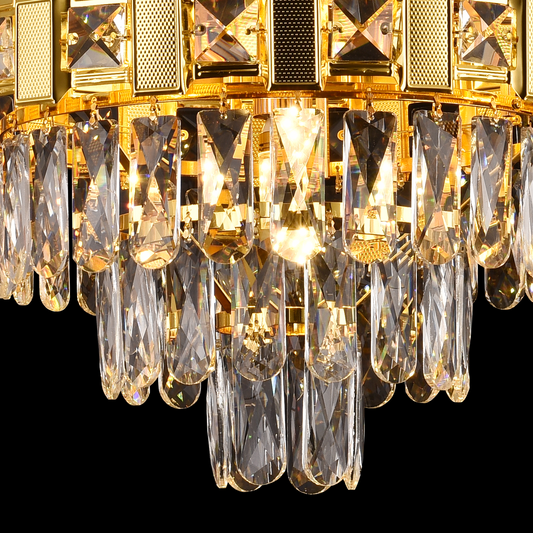 Candelabru Cristal BRAN Nobile 5xE14, Diametru 40cm, Auriu Lucios, Inaltime Reglabila – culoare aurie, 40 cm – RegalStor