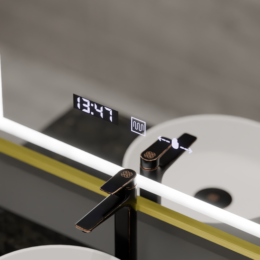 Oglinda LED Rectangulara 75x90 Verite Royale Gold MotionGlow Marcello, Sistem Dezaburire, Termometru si Ceas, Dimabila