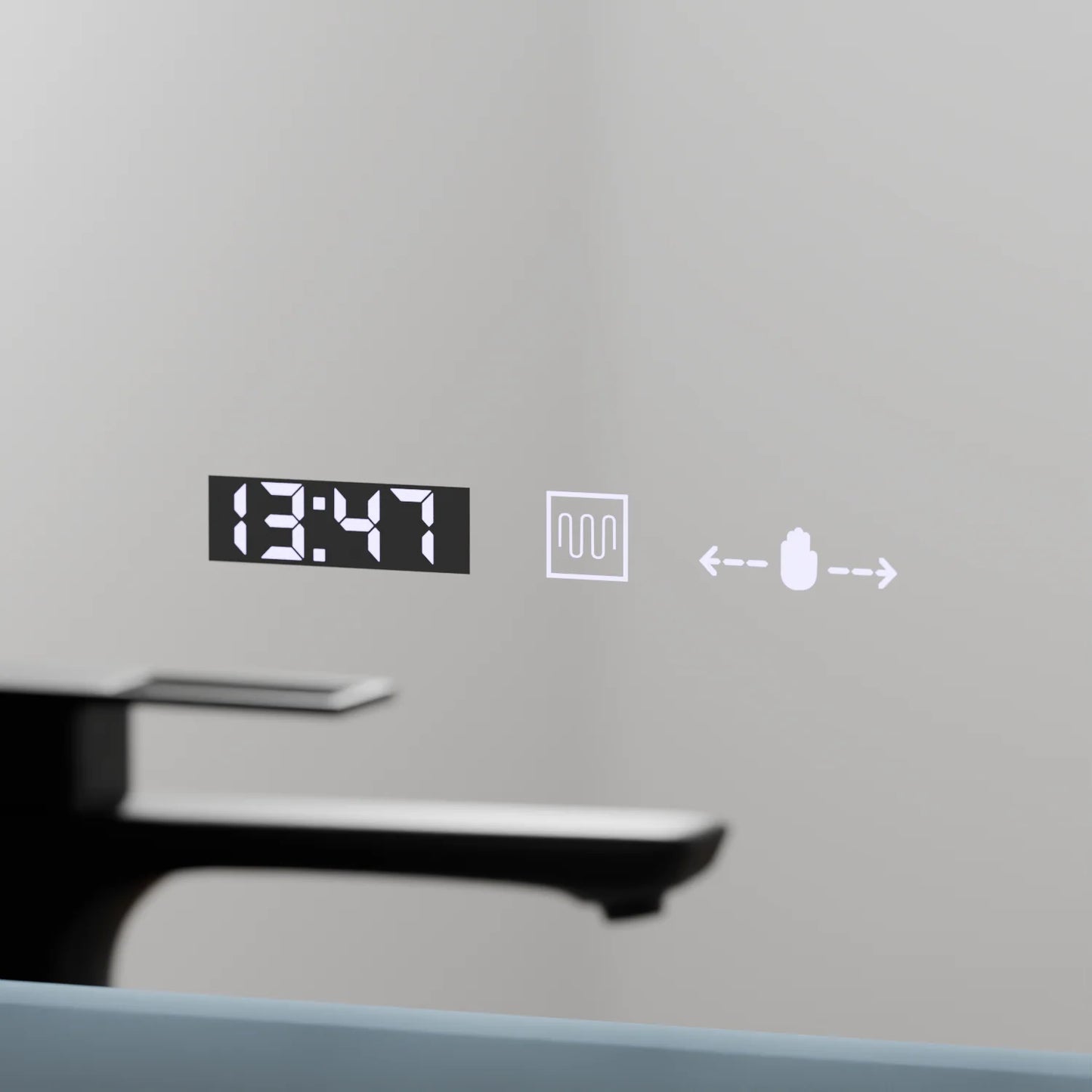 Oglinda LED Rectangulara, 50x70cm, ELANCEE Senzor MotionGlow Marcello, Sistem Dezaburire, Ceas & Termometru, Dimabila