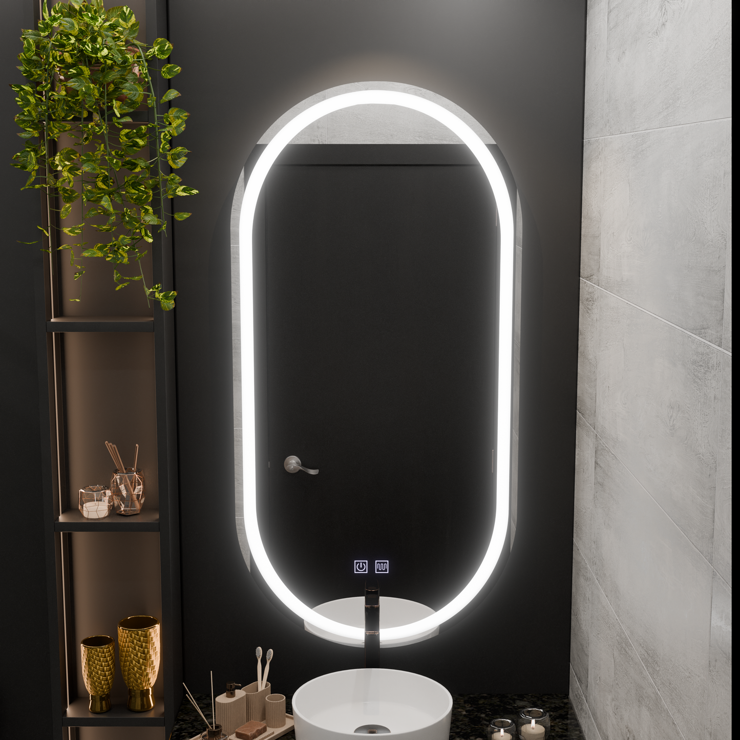 Oglinda LED Ovala, 50x100cm, Velara Touch, Sistem Dezaburire, Dimabila