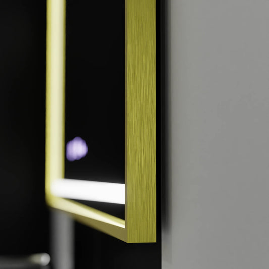 Oglinda LED Rectangulara 120x80 Verite Royale Gold MotionGlow Marcello, Sistem Dezaburire, Termometru si Ceas, Dimabila