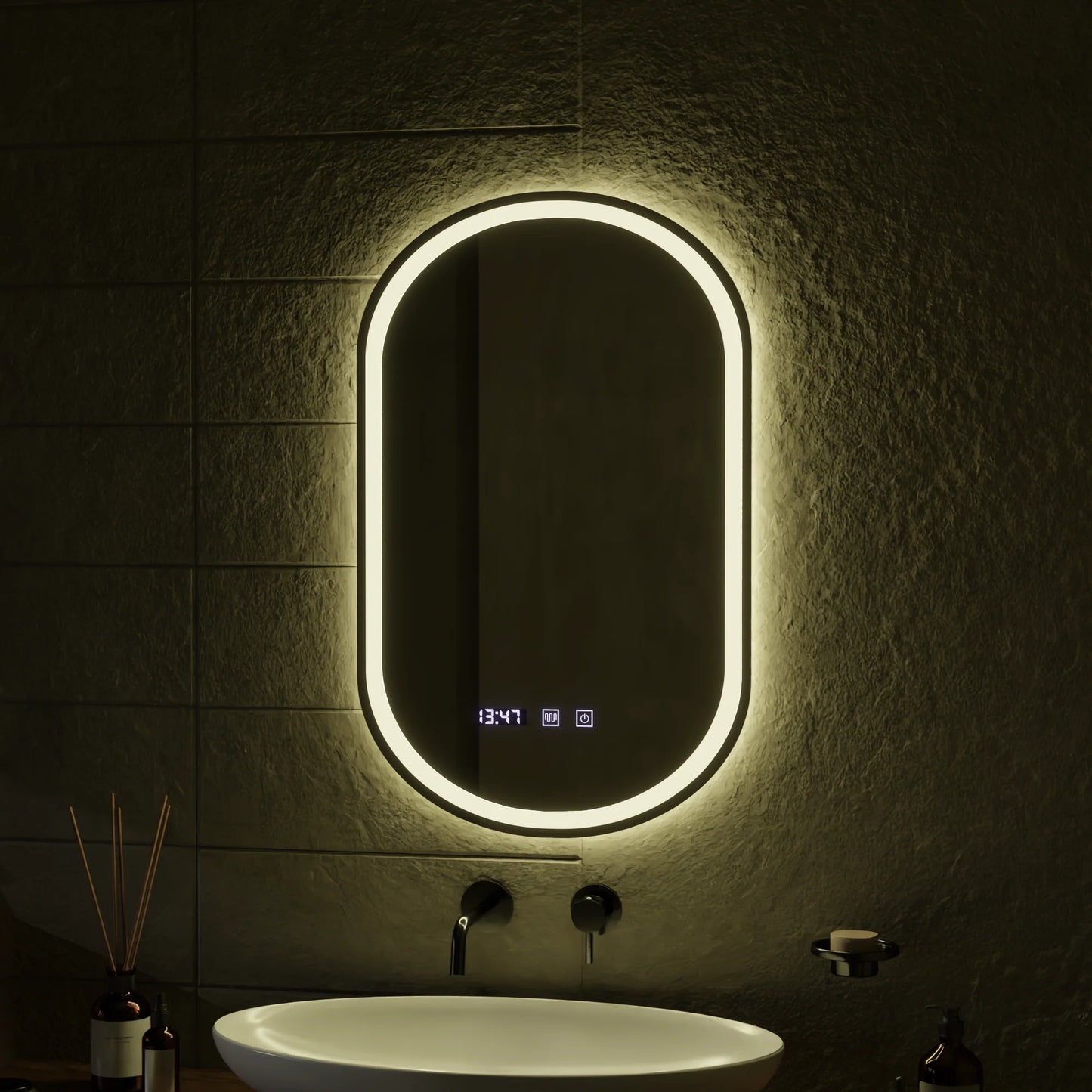 Oglinda LED Touch ONIRA Sistem Dezaburire, Ceas si Temperatura 50x80 cm