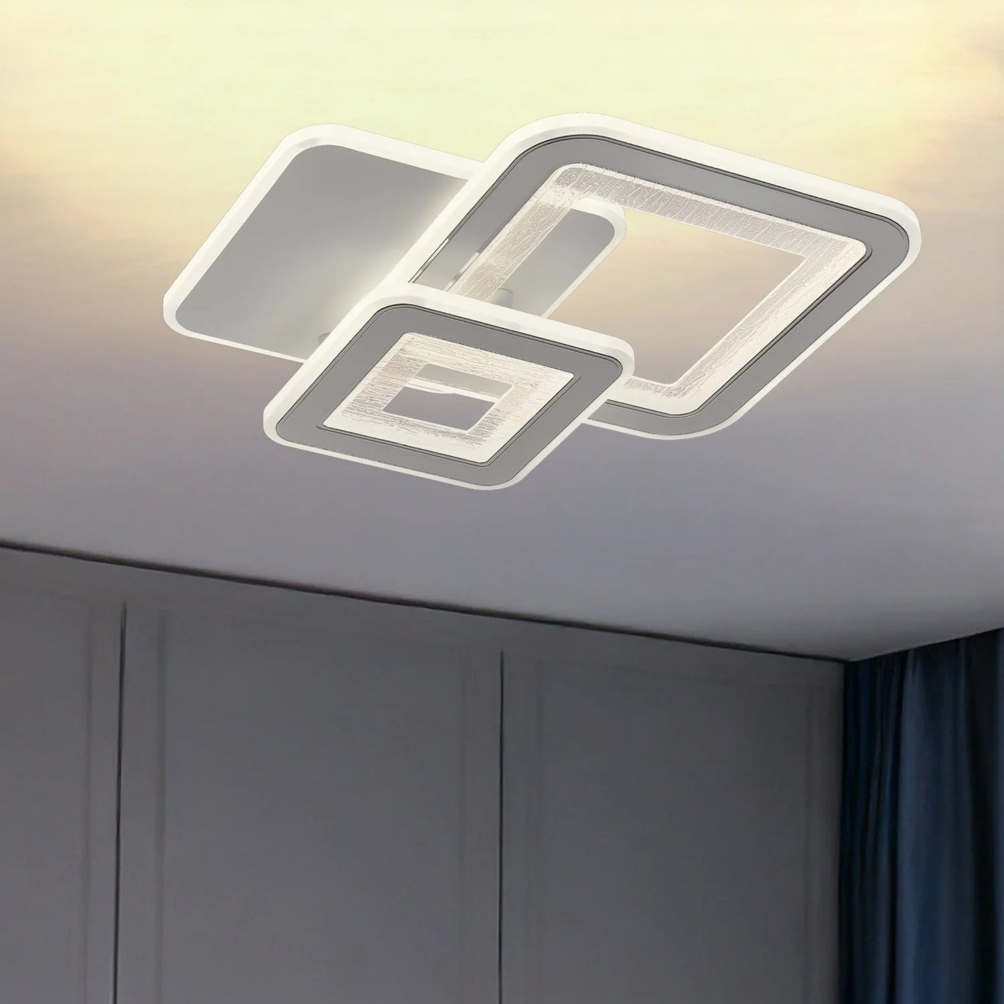 Lustra LED SQUARE 53W, 3 Patrate, lumina Rece/Calda/Neutra, Alb