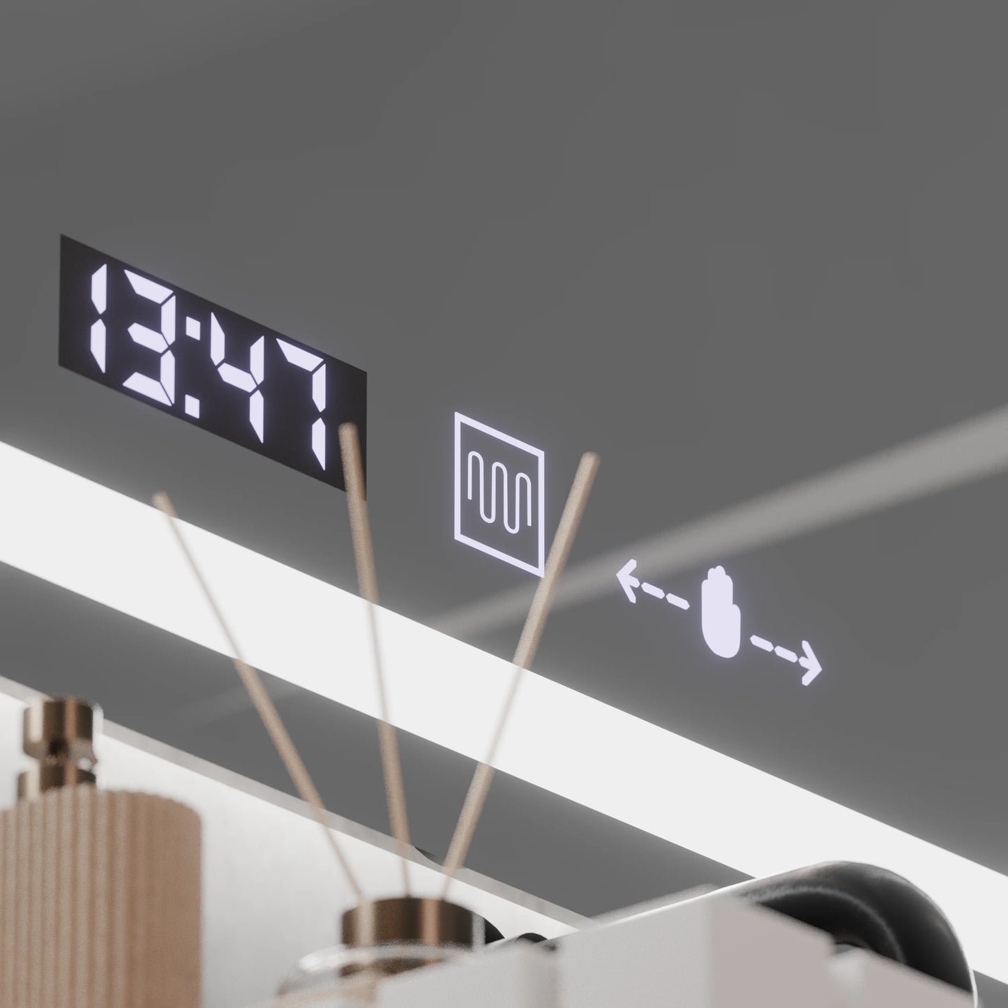 Oglinda LED Rectangulara, 120x60cm, Verite MotionGlow Marcello, Sistem Dezaburire, Ceas & Termometru, Dimabila