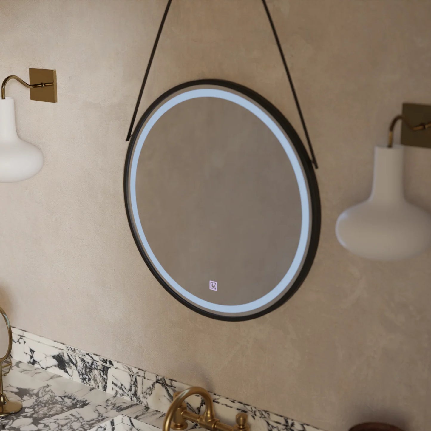 Oglinda LED Rotunda 60cm Rama Neagra, Suspendata Basic Touch