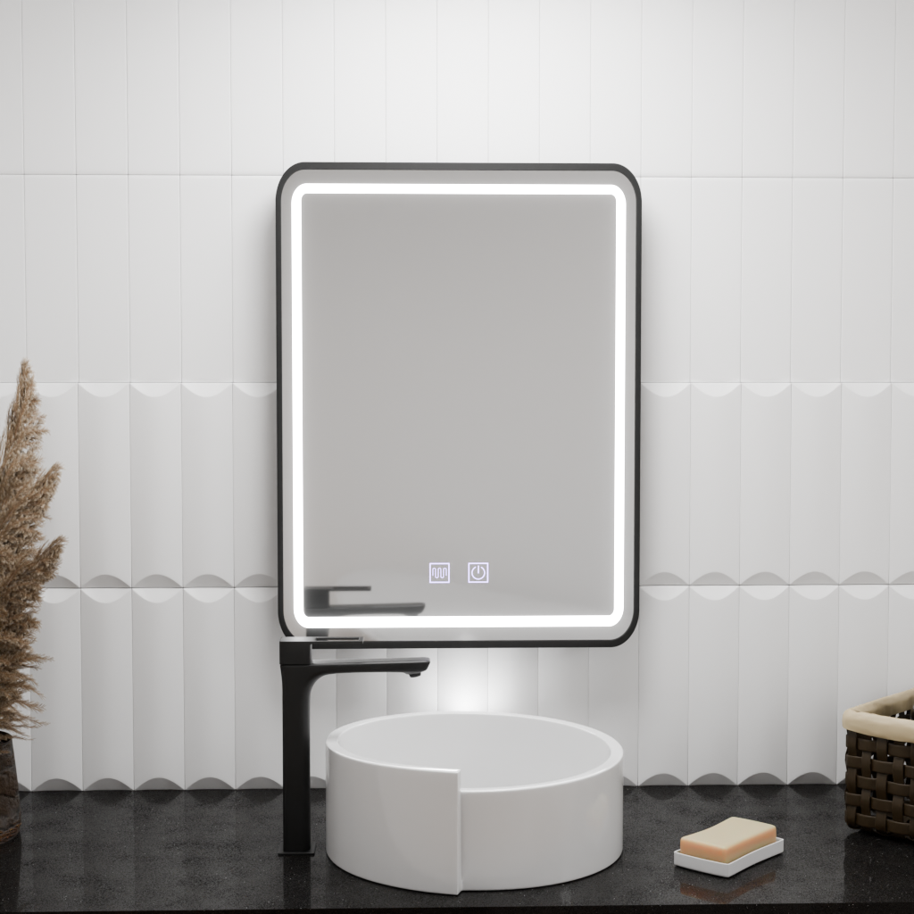 Oglinda LED Rectangulara 60x80cm Taglio Touch Sistem Dezaburire, Rama Neagra