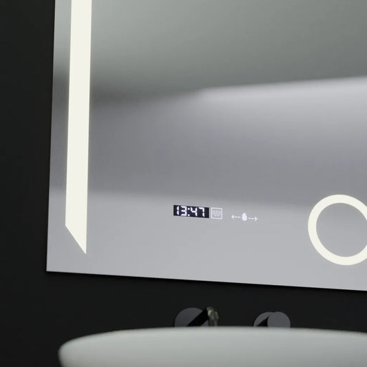 Oglinda LED Rectangulara 60x80 Precision MotionGlow Marcello, Lupa Cosmetica, Sistem Dezaburire, Termometru, Ceas, Dimabila