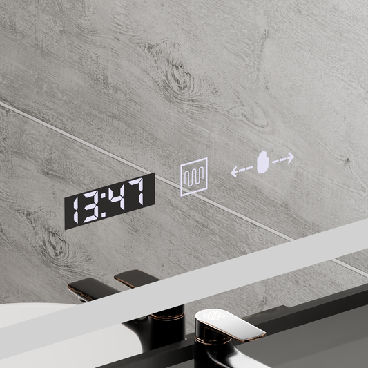 Oglinda LED Rectangulara 60x80 Verite Majeste Noir Motion Glow Marcello, Sistem Dezaburire, Termometru si Ceas, Dimabila