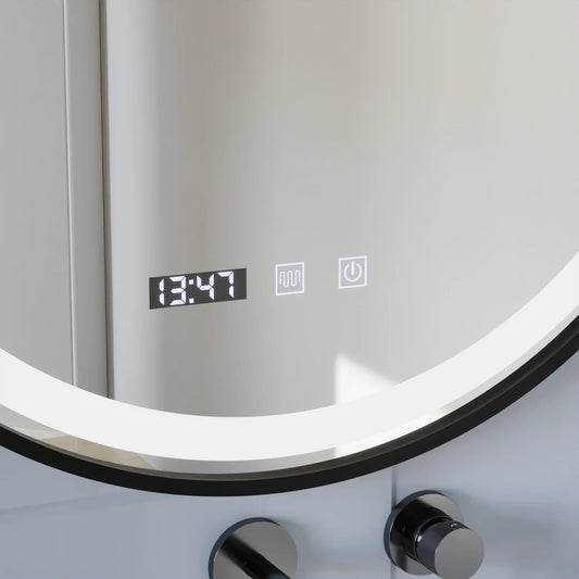 Oglinda LED Touch NOVARA Sistem Dezaburire, Ceas si Temperatura 60 cm Rama Negru Brushed