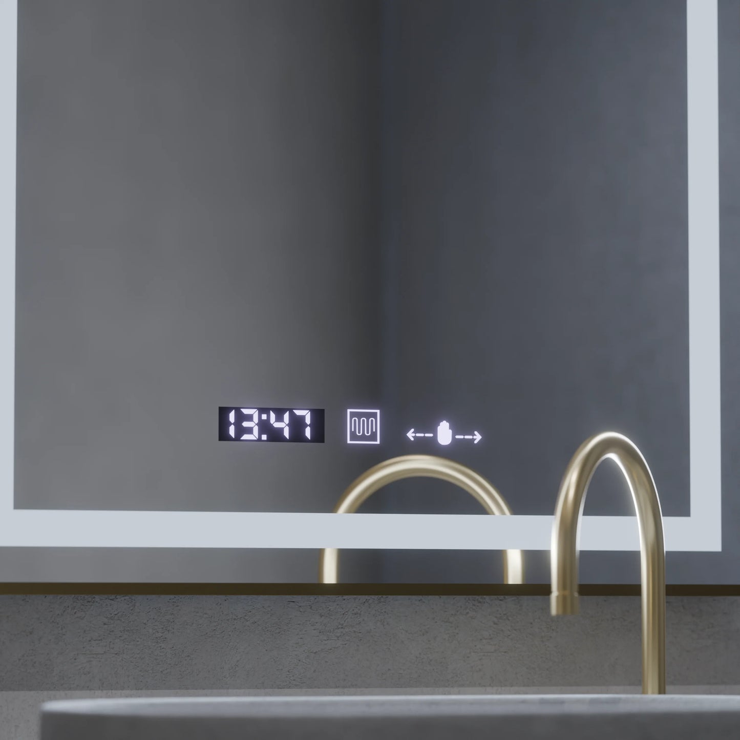 Oglinda LED Rectangulara 60x80 – Verite Royale Gold MotionGlow Marcello, Sistem Dezaburire, Termometru si Ceas, Dimabila