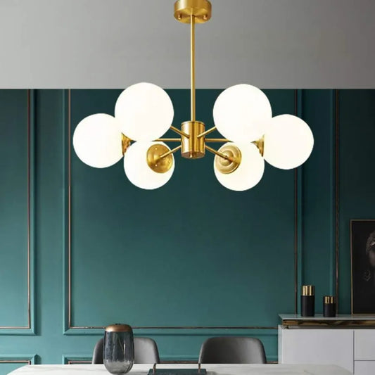 Lustra LOFT Manor, 6x E27, Alb Auriu, Metal – lustră LED, culoare aurie, culoare albă – RegalStore, iluminat interior