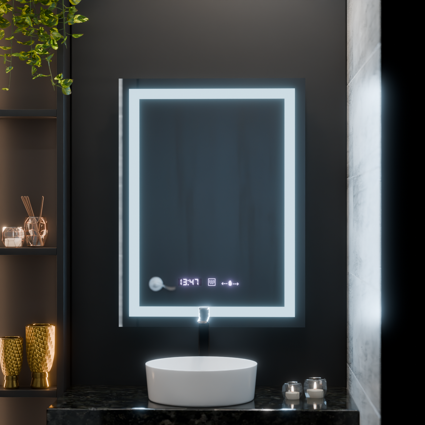 Oglinda LED Rectangulara 60x80cm Verite MotionGlow Marcello, Sistem Dezaburire, Termometru & Ceas, Dimabila