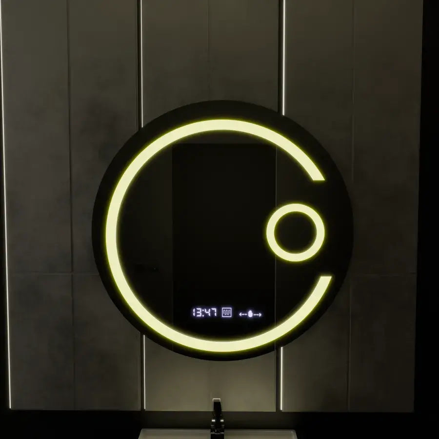 Oglinda LED Rotunda, 60cm, Visio MotionGlow Marcello, Sistem Dezaburire, Ceas & Termometru, Lupa Cosmetica, Dimabila