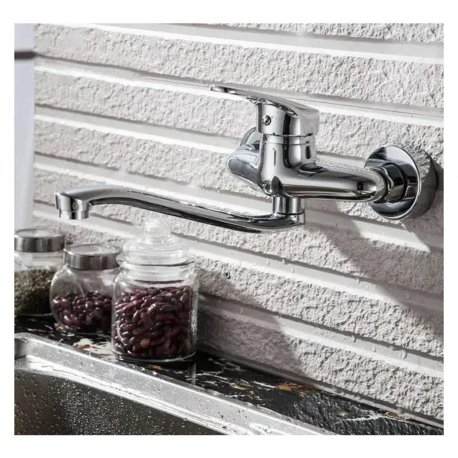 Baterie Bucatarie de Perete cu Pipa Rotativa, Aliaj, Crom, PM018 – culoare argintie – RegalStore, iluminat interior