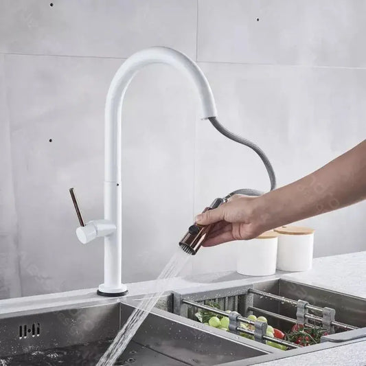 Baterie Bucatarie cu Dus Extractibil, Alama Sanitara, Alb, CF/1035/A – culoare albă – RegalStore, iluminat interior