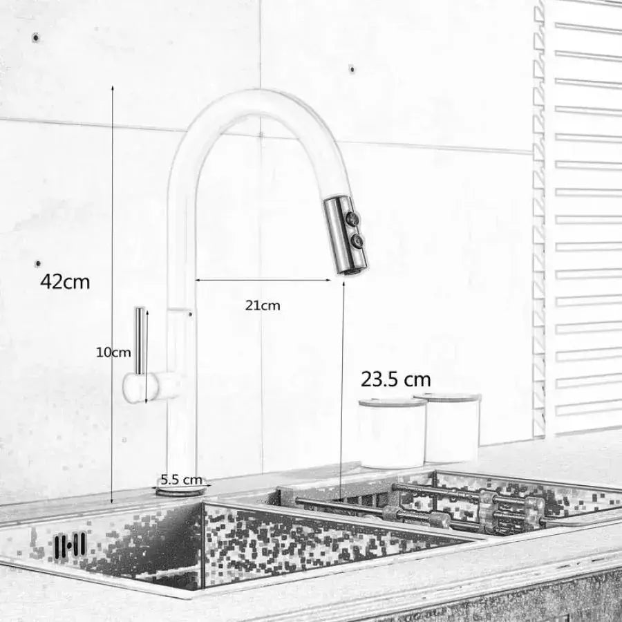Baterie Bucatarie cu Dus Extractibil, Alama Sanitara, Alb, CF/1035/A – culoare albă – RegalStore, iluminat interior