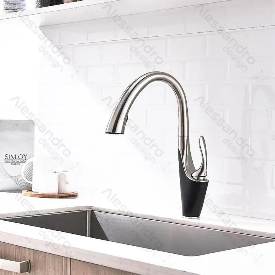 Baterie Bucatarie cu Dus Extractibil, Alama Sanitara, Crom, W058 – culoare argintie – RegalStore, iluminat interior