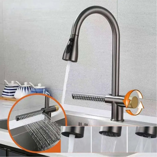 Baterie Bucatarie cu Dus Extractibil Inox Negru Cu Functie Cascada YB1500H – culoare neagră – RegalStore, iluminat inter
