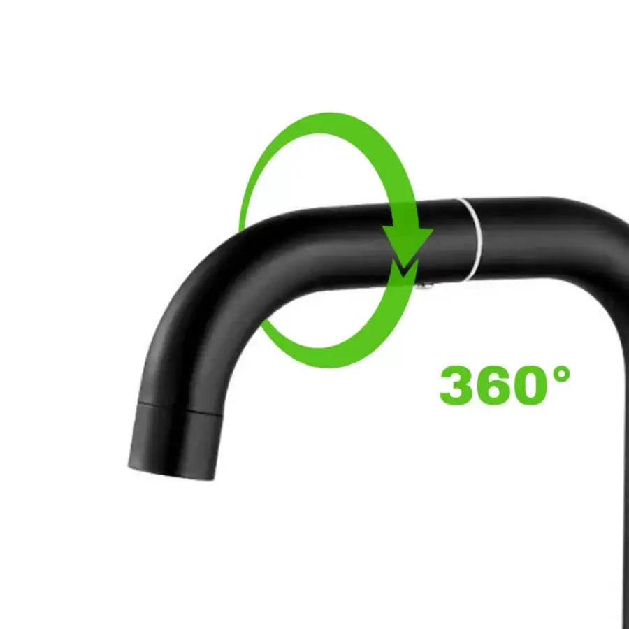 Baterie Monocomanda Lavoar/Bucatarie Pipa Pivotanta Aliaj Negru Cartus Ceramic Inox Satinat Racorduri Kit Fixare Incluse