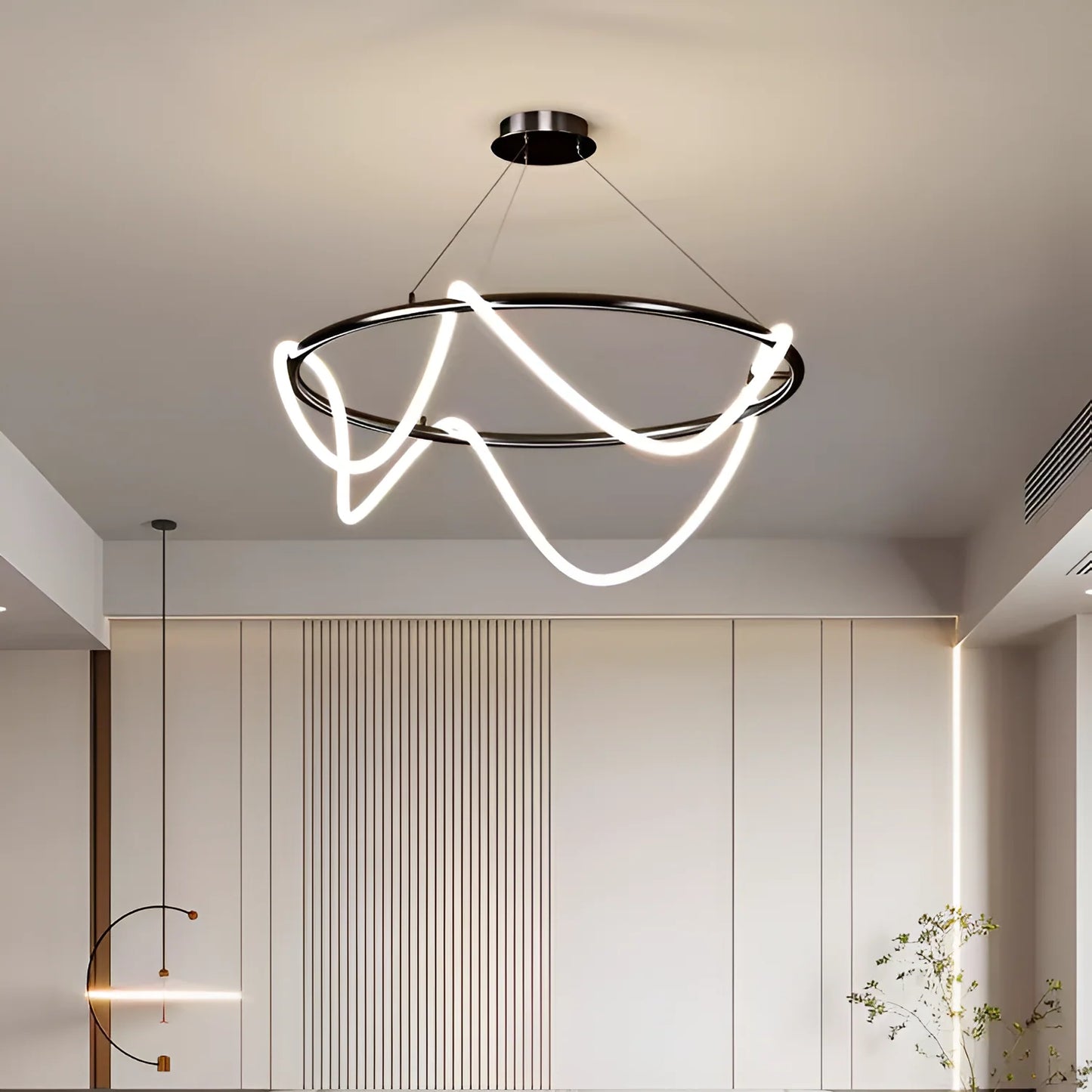 Lustra LED DIVINO Negru 91W cu Tub Silicon Flexibil, Diametru 60cm – Lumina Reglabila 3000K/4000K/6000K