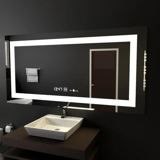 Oglinda LED Rectangulara 120x60cm Verite MotionGlow Marcello, Sistem Dezaburire, Termometru si Ceas, Dimabila