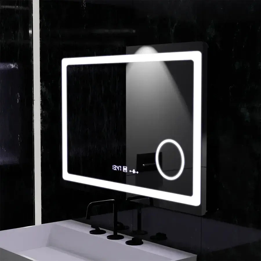 Oglinda LED Rectangulara 90x60 Souverain MotionGlow Marcello, Lupa Cosmetica, Sistem Dezaburire, Termometru si Ceas, Dimabila