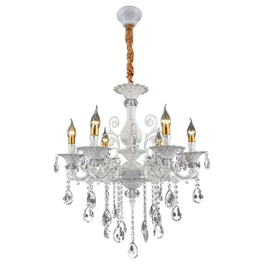 Candelabru SANSSOUCI 6xE14 Cristal si Metal – Design Clasic, Inaltime Ajustabila, Alb Argintiu – culoare argintie, culoa
