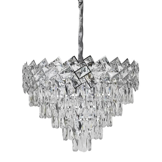 Candelabru Cristal WINDSOR Eleganza 5x E27, Diametru 49cm, Crom Lucios, Inaltime Reglabila – culoare argintie, 49 cm – R