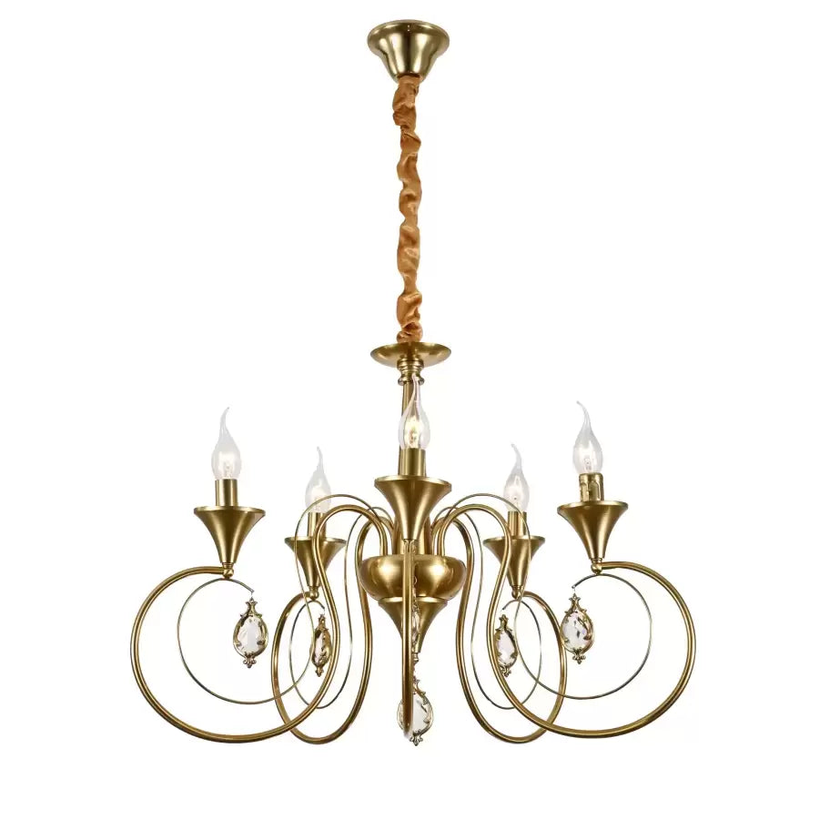 Candelabru Cristal Frederick 5xE14, Diametru 45cm, Auriu, Inaltime Reglabila – culoare aurie, 45 cm – RegalStore, ilumin