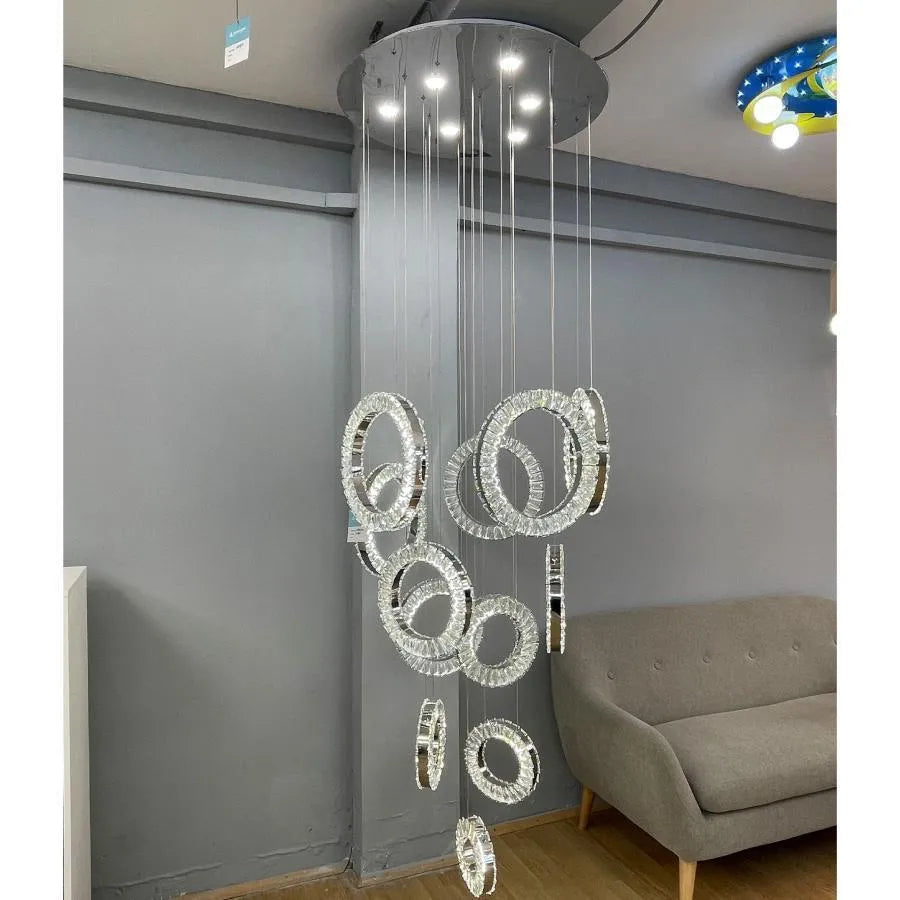 Candelabru LED Cindy, 128W, Metal si Cristal, Argintiu