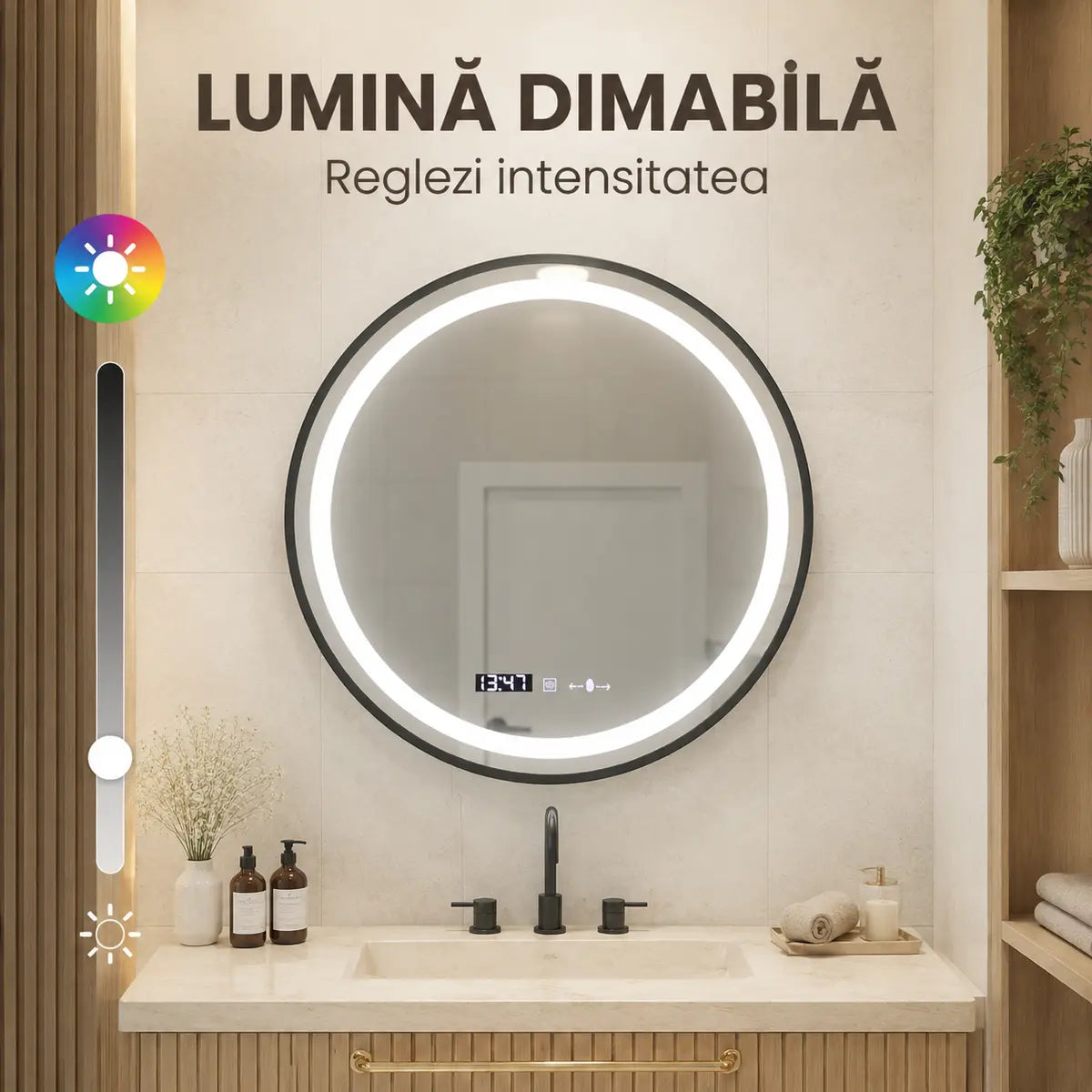Oglindă LED Celeste Majeste Noir 80 cm – lumină dimabilă