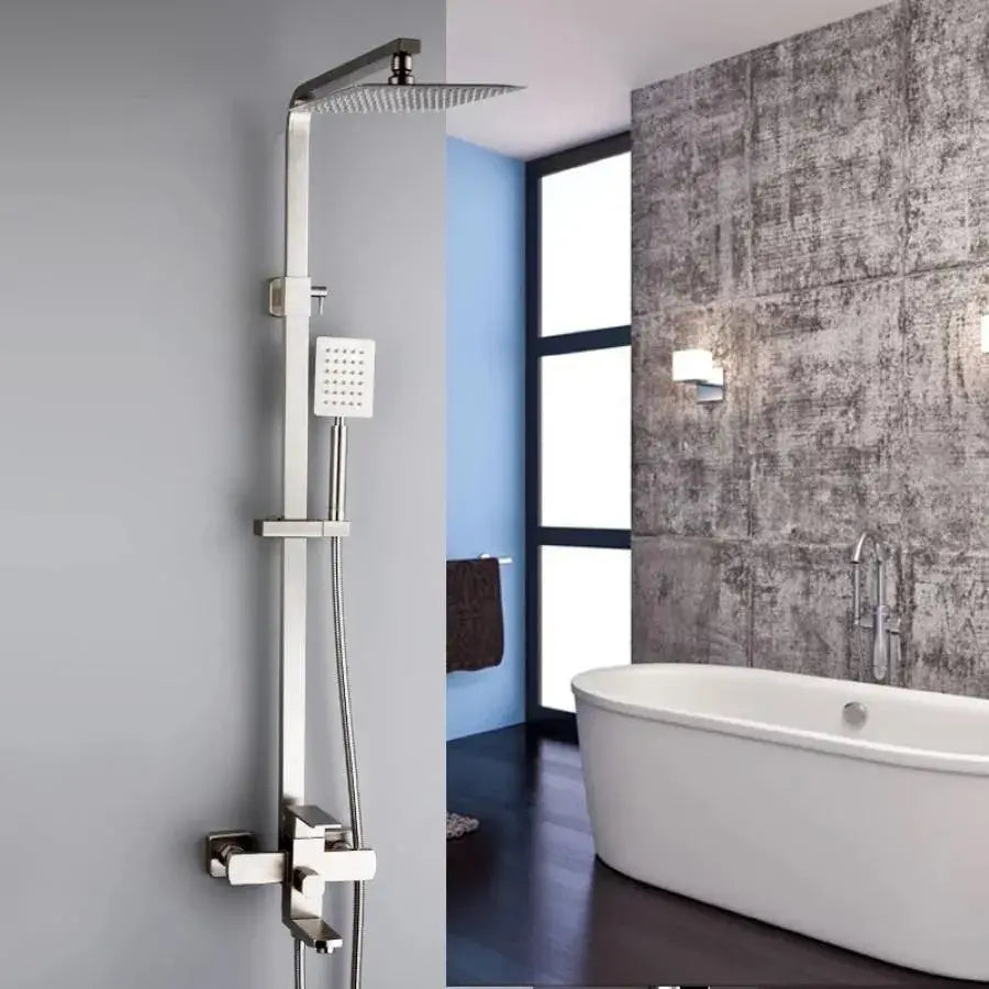 Coloana de dus, Inox, para patrata, efect ploaie, 3 functii, montare pe perete, Satinat, Accesorii Incluse, LY005