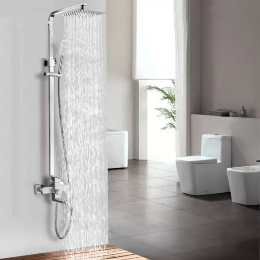 Coloana de dus, Inox, para patrata, efect ploaie, 3 functii, montare pe perete, Satinat, Accesorii Incluse, LY005