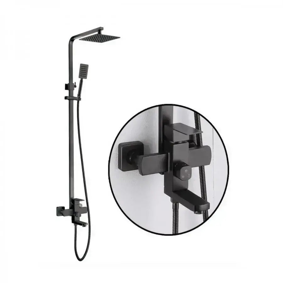 Coloana de dus, Inox, Para Patrata, Efect Ploaie, 3 Functii, Montare Pe Perete, Negru Satin, Accesorii Incluse, HS007