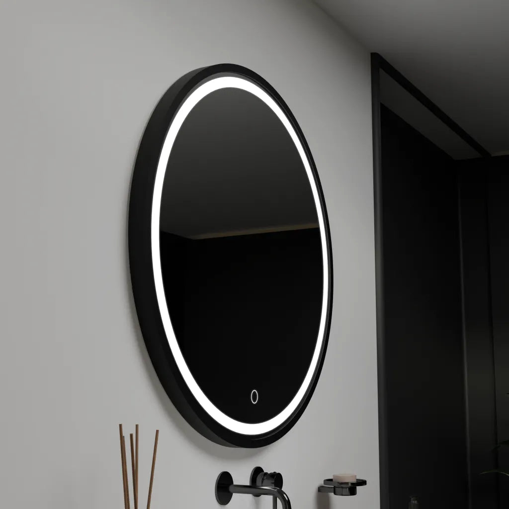 Oglinda LED Rotunda 60cm Rama Neagra Basic Touch