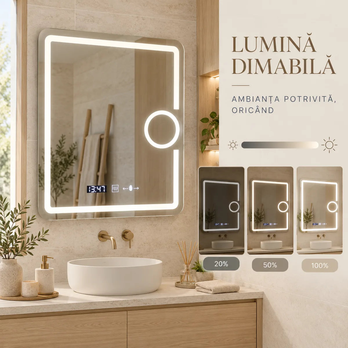Oglinda LED Eclat - lumina dimabila