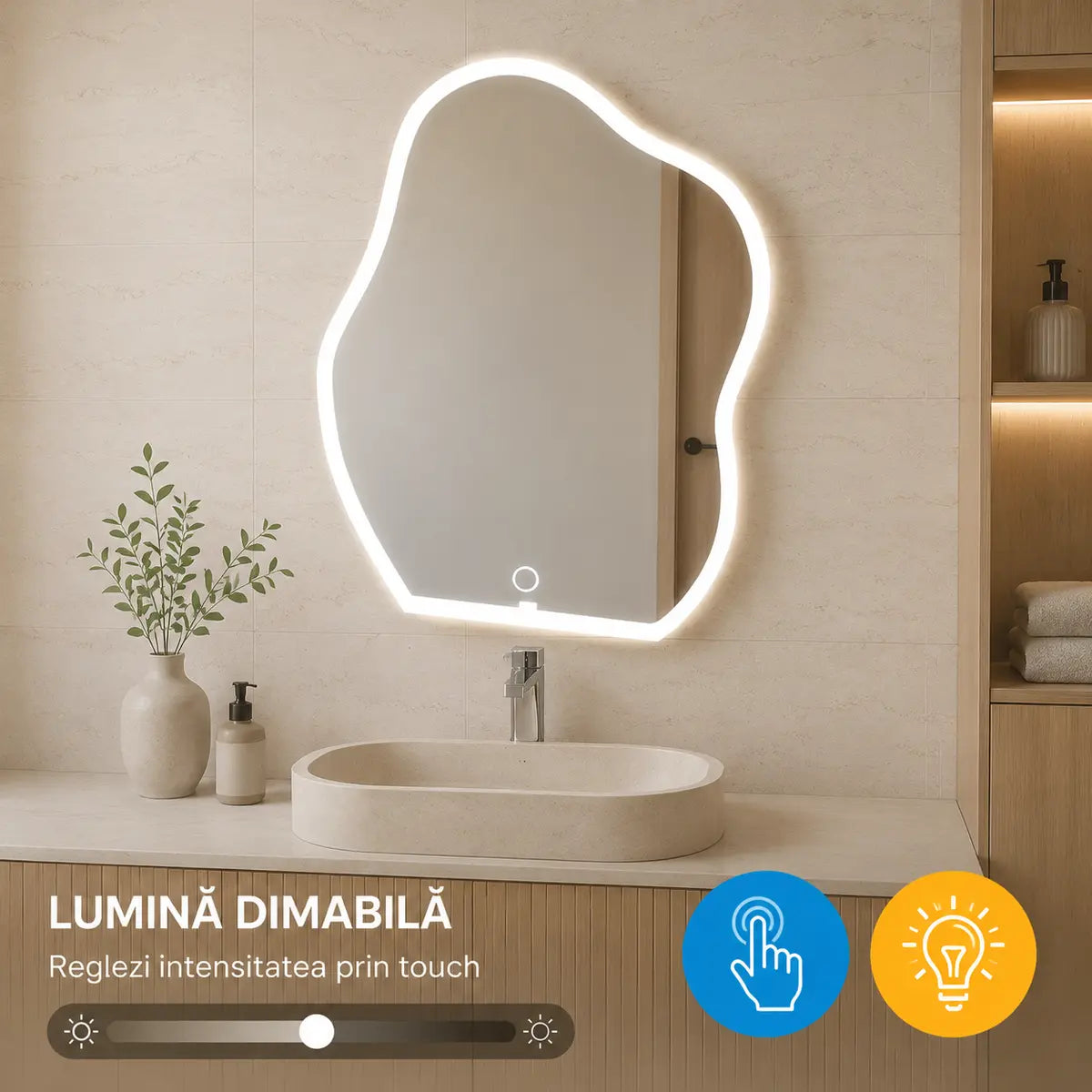 Oglindă LED Forma – lumină dimabilă