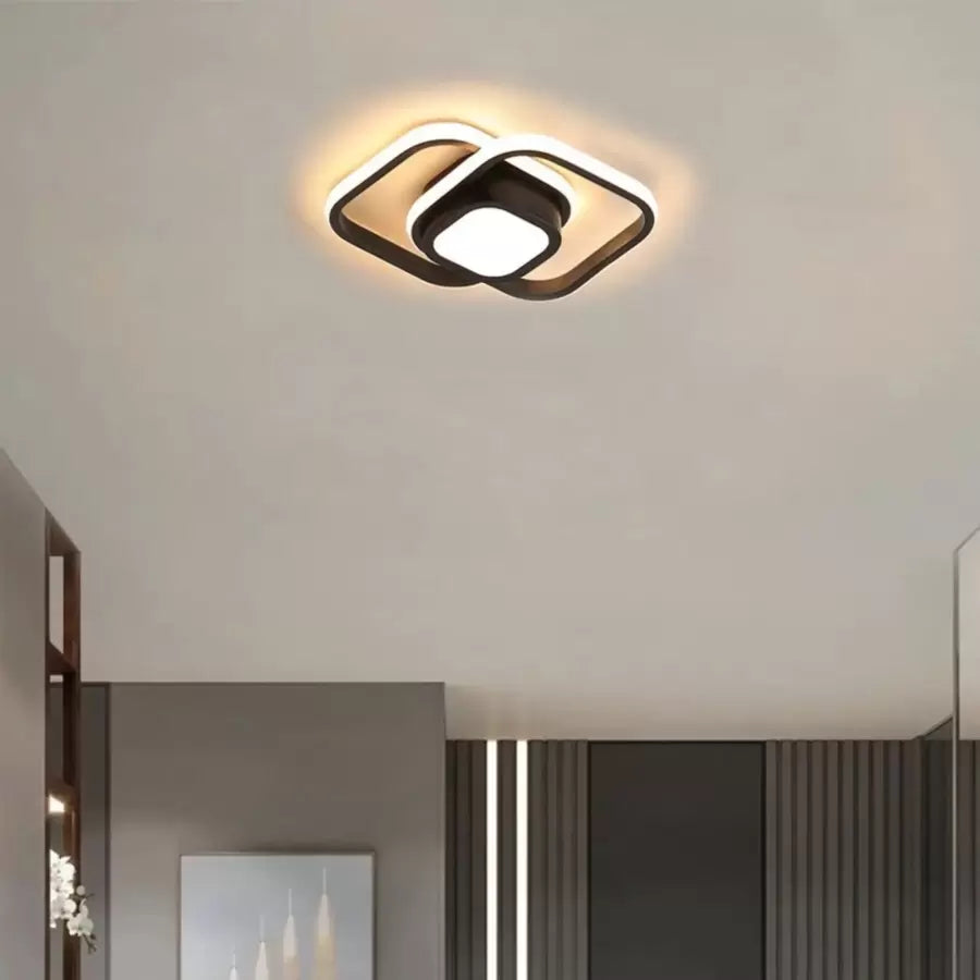 Lustra LED DUOFORM, 25W, Design Geometric, Patrat Rotunjit, Negru, Lumina Calda/Rece/Neutra